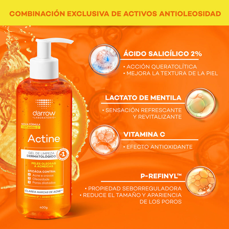 Gel Limpiador Facial Darrow Actine Vitamina C 400g Piel Grasa O Con Tendencia Acnéica