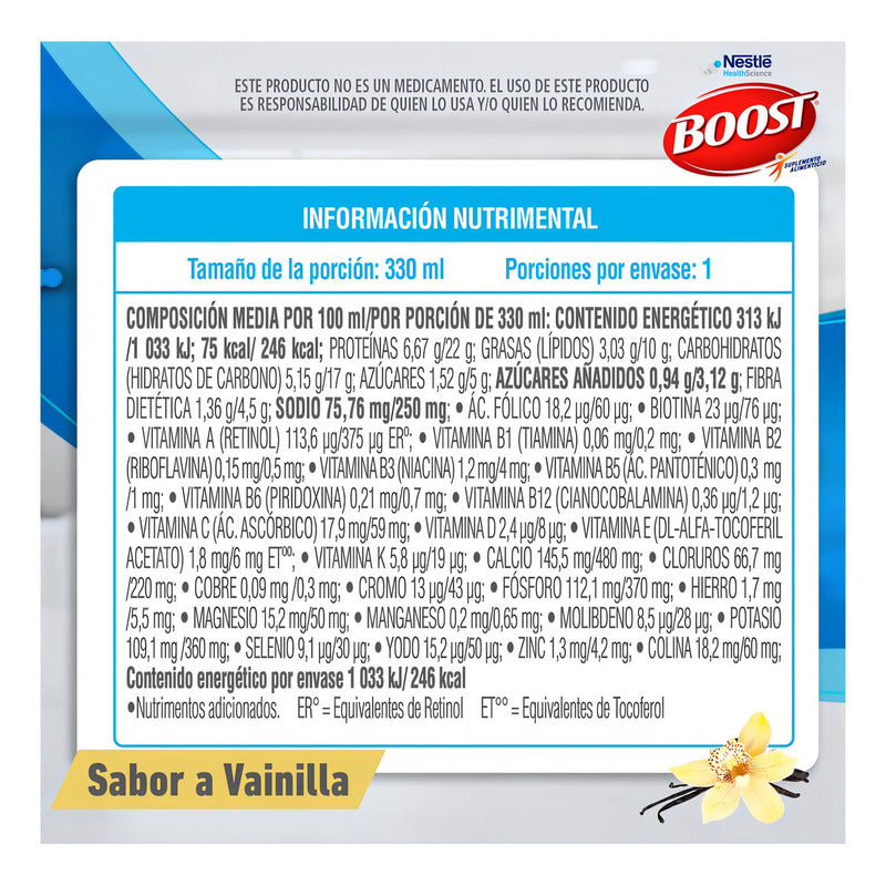 Suplemento Alimenticio Boost Menos Azúcar Vainilla 330ml Vainilla