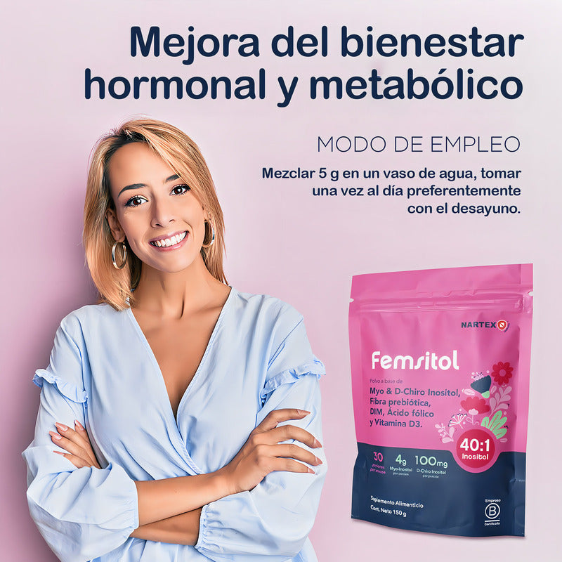 Femsitol Myo Inositol Y D-chiro Inositol 150g (30 Porciones) Nartex Suplemento Mujer Balance Hormonal, Piel Sana Y Síndrome De Ovario Poliquístico