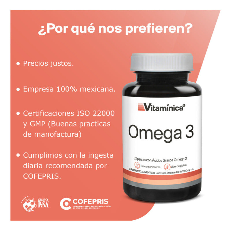 Pack X3 Omega 3 Vitaminica 1000 Mg En Capsulas Sabor Sin Sabor