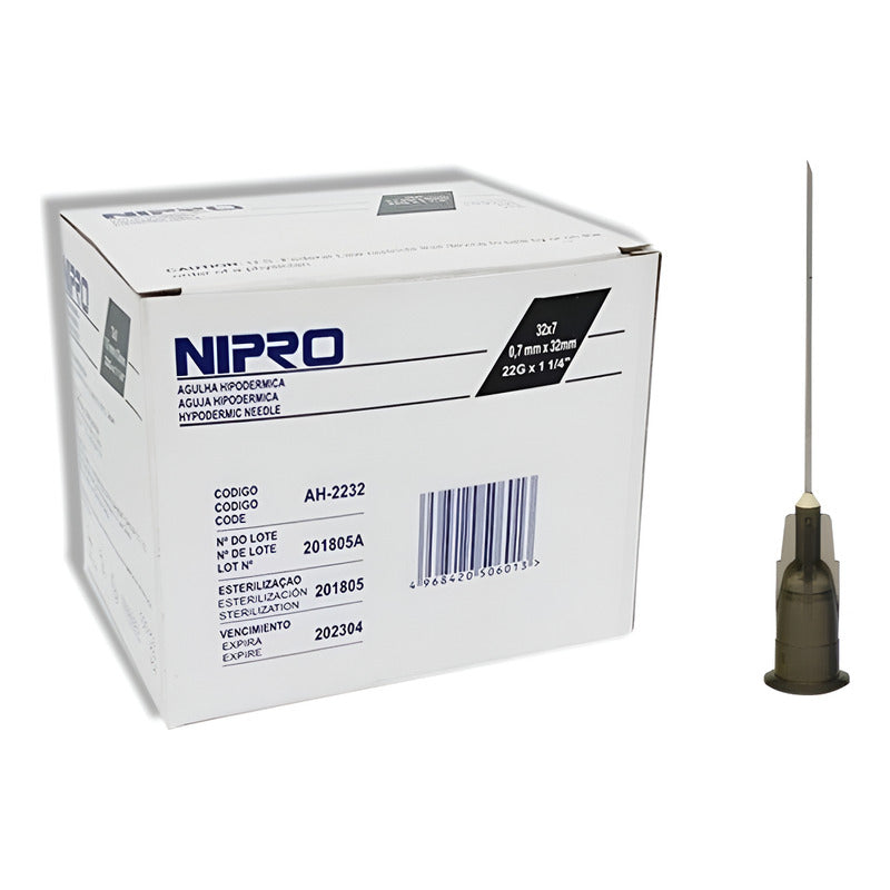 Aguja HiPodérmica Nipro 22gx32mm (1 1/4 ) Negra Caja 100u Capacidad En Volumen 0 Ml