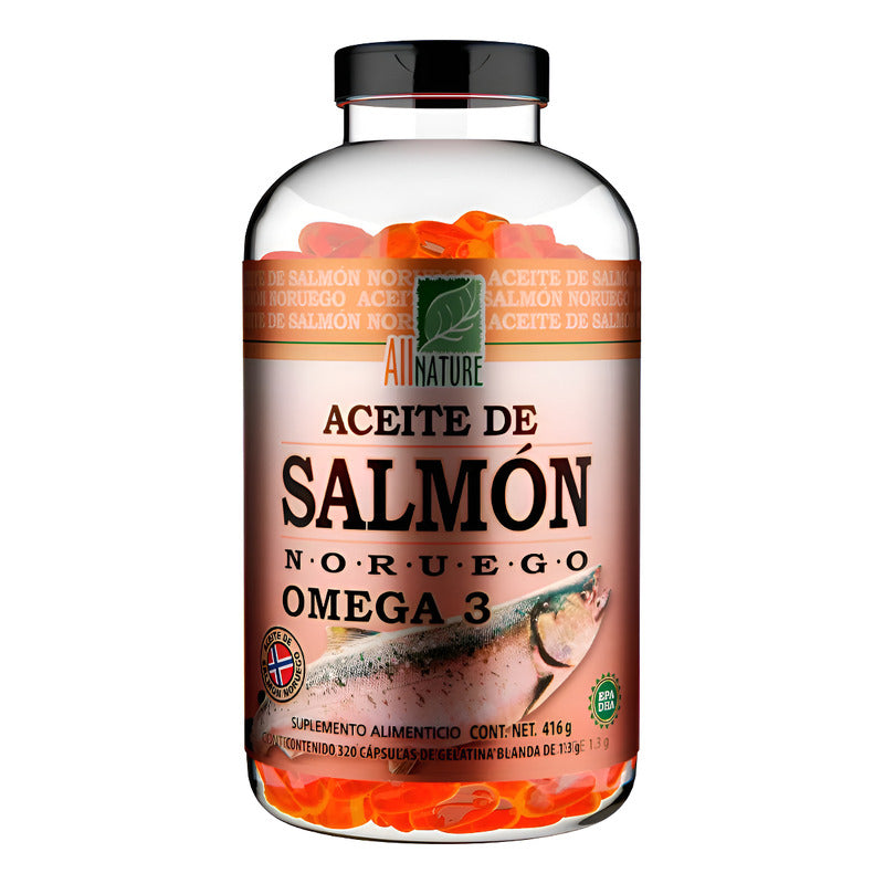 Aceite De Salmón Noruego Omega 3 All Nature 320 Cápsulas Sin Sabor