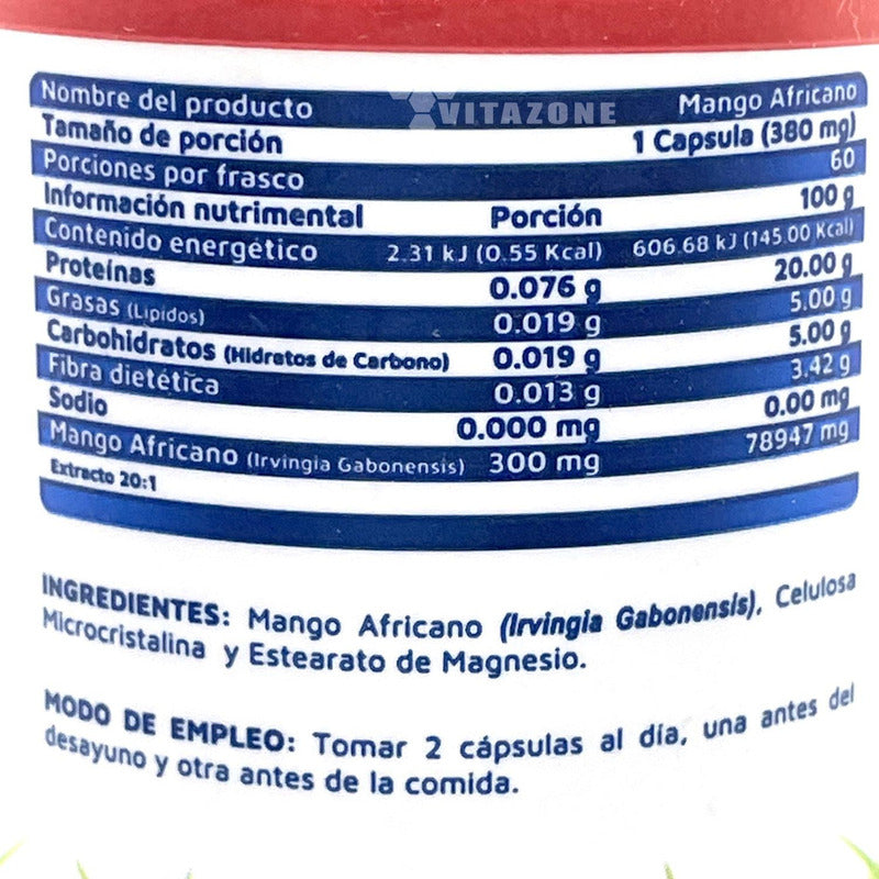 Mango Africano 60 Cápsulas Vidanat Sabor Sin Sabor