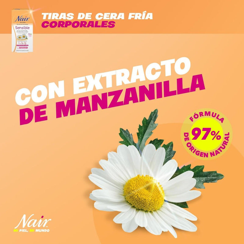 Tiras De Cera Fria Corporal Extracto De Manzanilla 40 Unidades Nair