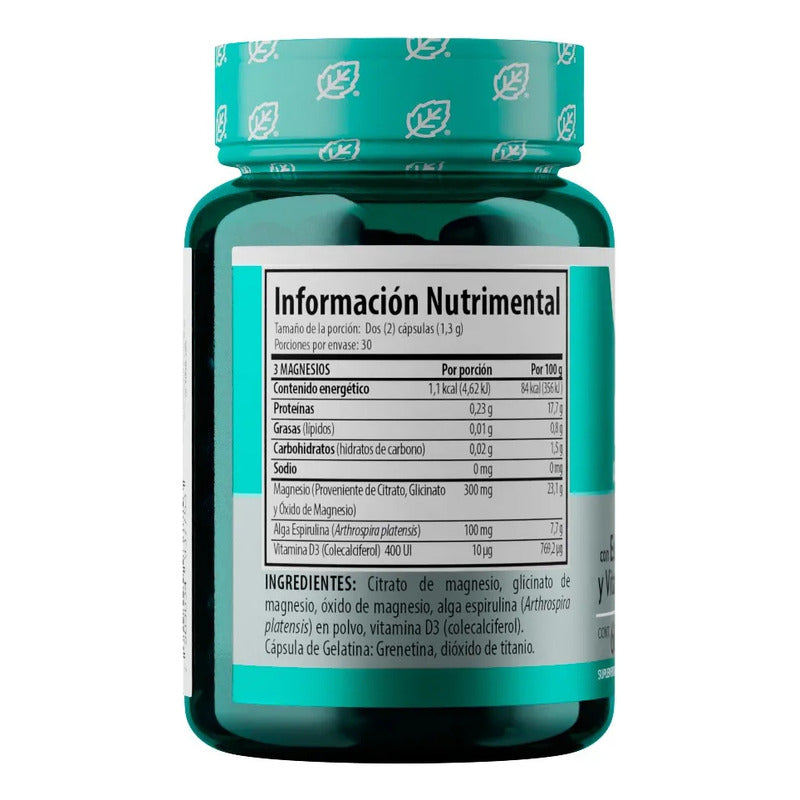 Solanum 3 Magnesios Con Espirulina Y Vitamina D3 60 Caps Sabor Sin Sabor