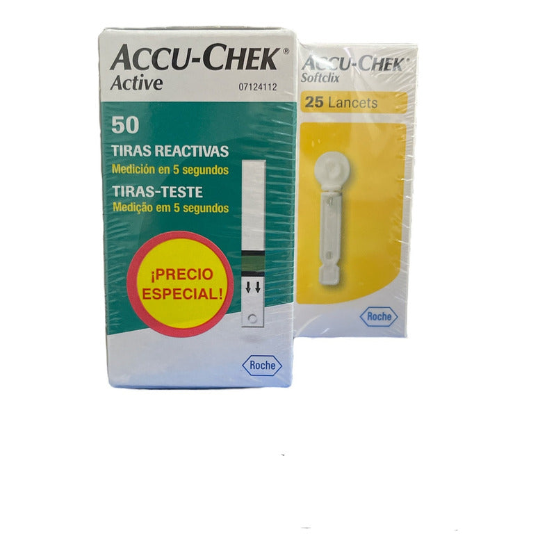 50 Tiras Accu-chek Active  + Accu-chek Spftclix 25 Lancetas  Azul Petróleo