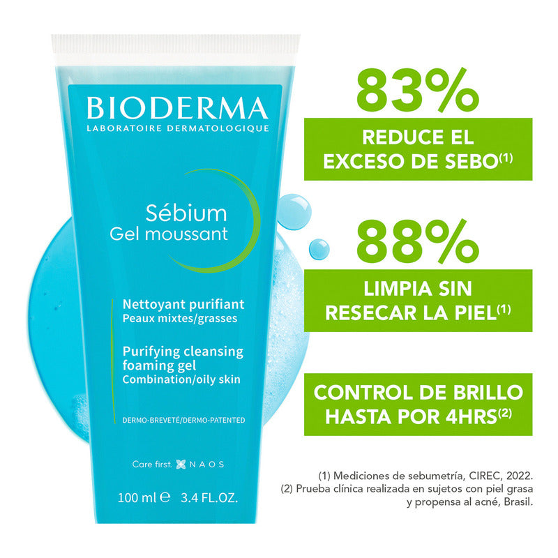 Bioderma Sébium Gel Moussant Facial, Limpia Y Purifica Piel Mixta, 100ml