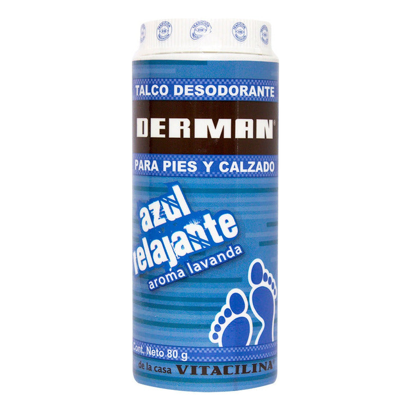 Talco Para Pies Derman Azul Desodorante Relajante 80g