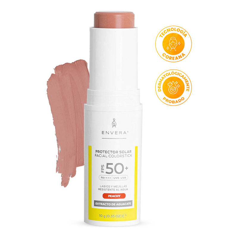 Protector Solar Facial 10gr En Barra Con Color (peachy) Fps 50+ Uva/uvb, Pa++++ | Bloqueador Solar Y Color Para Mejillas, Párpados, Labios | Skincare Vegano Y Cruelty Free | Envera