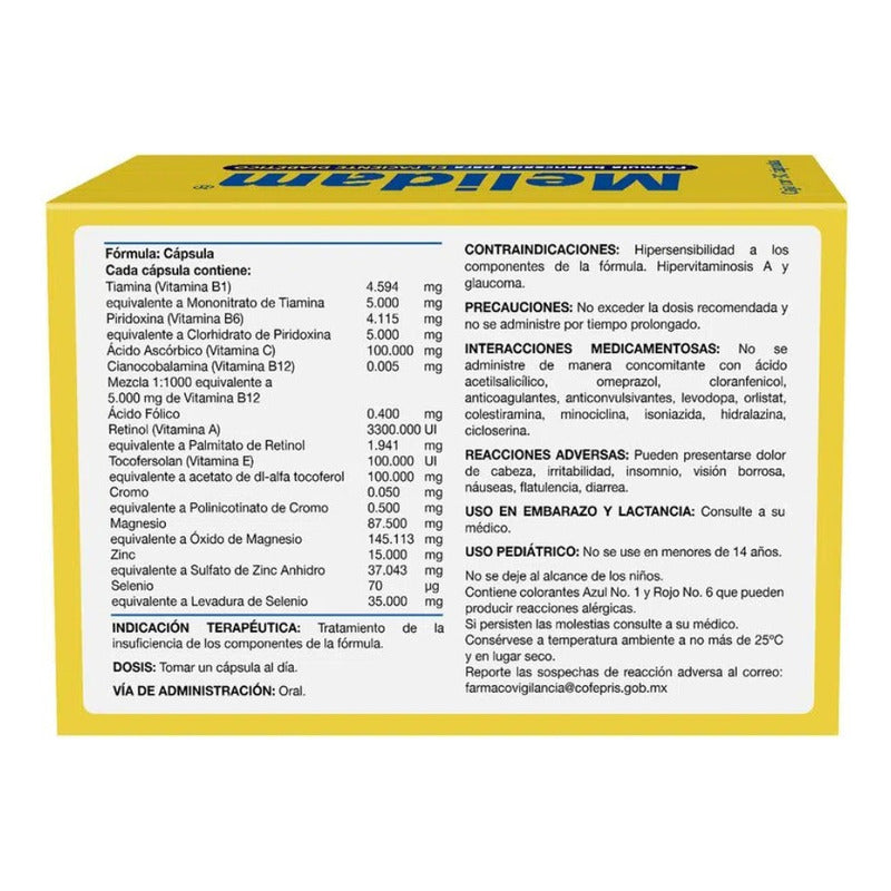 Melidam Multivitamínico Para Diabéticos 30 Cápsulas Sin Sabor