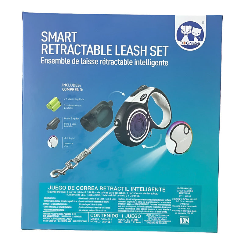 Kit De Correa Retractil Inteligente Dogness Negro