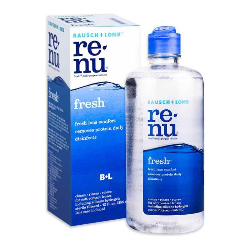 Solucion Bausch + Lomb Renu Fresh 355ml - Limpieza, Desinfeccion E Hidratacion Para Lentes De Contacto Blandos - Elimina Bacterias Y Depositos De Proteínas, Mantiene La Frescura Y Comodidad