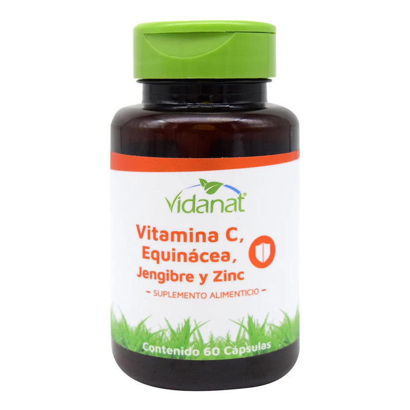 Vitamina C Equinácea Jengibre Y Zinc 60 Cápsulas Vidanat Sabor Sin Sabor