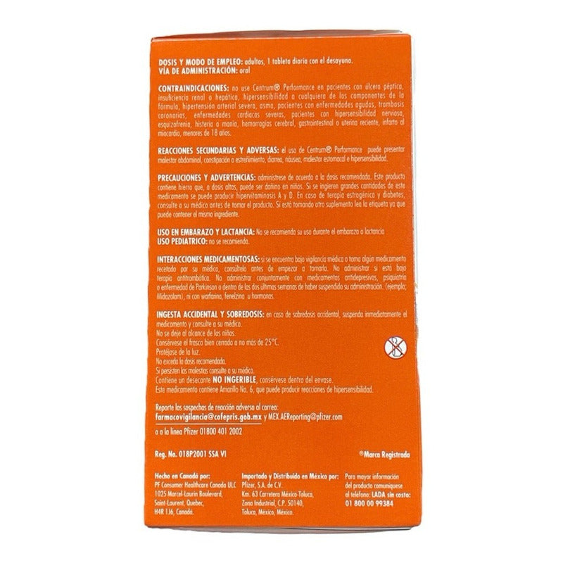 Multivitaminico Centrum Performance - 100 Tabletas Sin Sabor