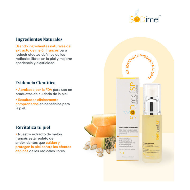 Serum Antioxidante Sodimel Sp De Farmapiel Día/noche 30g Con Superoxido Dismutasa Previene El Envejecimiento Prematuro Por Los Radicales Libres Protección Contra Rayos Uv Y La Contaminación Antiedad