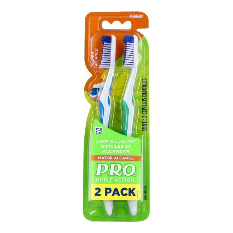2 Pack Pro Doble Accion Cepillos Dentales Mayor Alcance