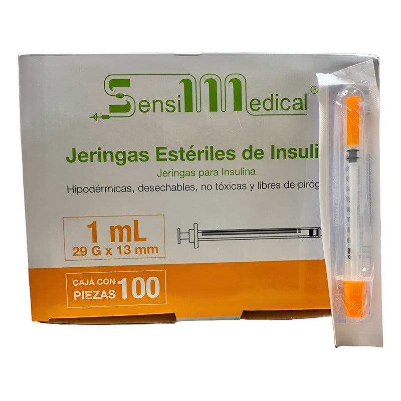 100 Jeringas Para Insulina Sensimedical 29g X 13mm 1ml 20 Ml