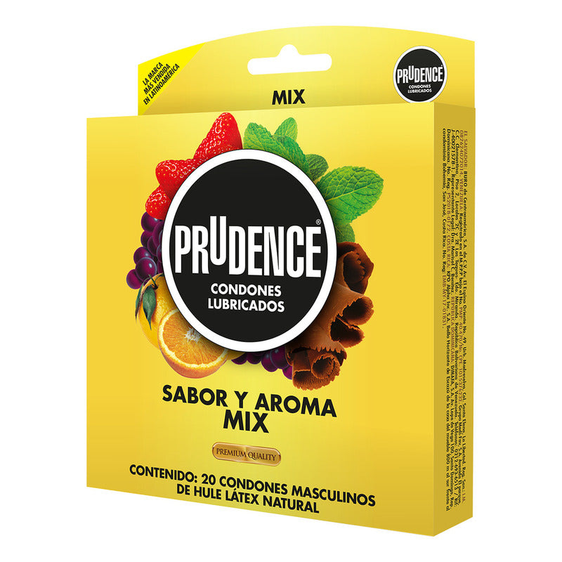20 Condones De Látex Prudence Mix Lubricados Sabor Y Aroma