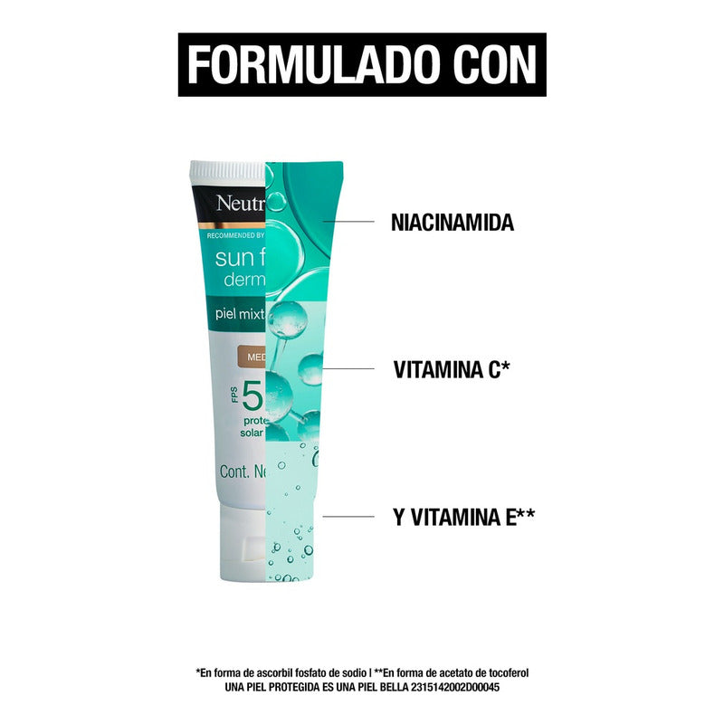 Neutrogena Sun Fresh Protector Solar Facial Tono Medio Niacinamida Fps50+, 40g