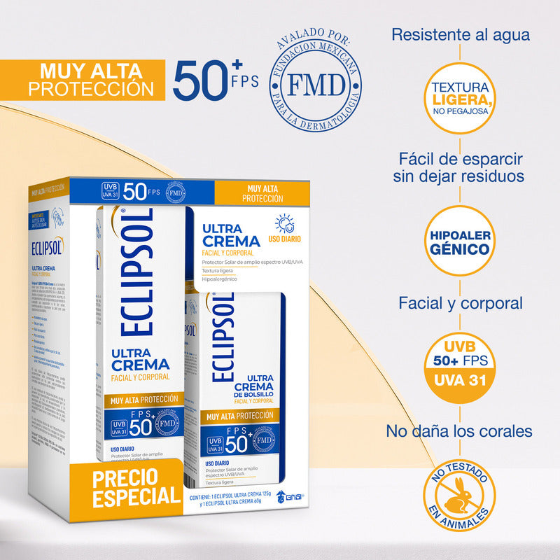 Pack X2 Eclipsol Ultra Crema Protector Solar Facial Y Corporal Fps50+ 125g + 60g