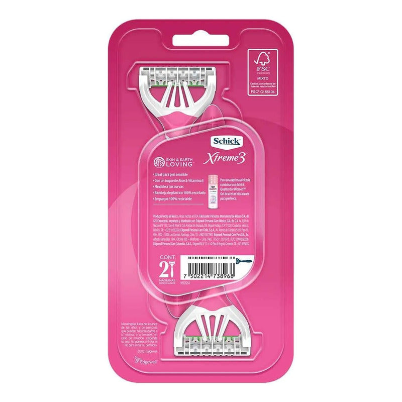 2 Rastrillos Desechables Schick Xtreme3 Piel Sensible