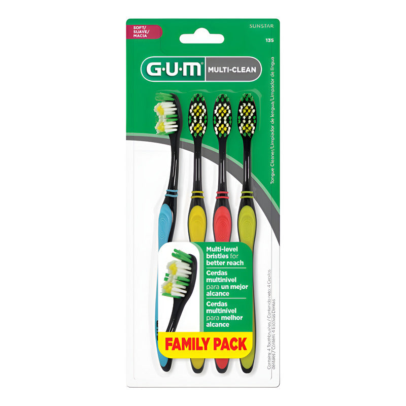 Cepillo Dental Adulto Gum Multi Clean Family Pack 4 Piezas Variado