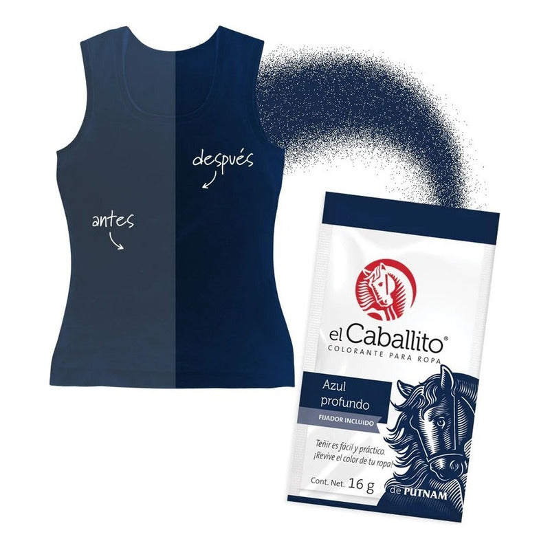 El Caballito Jeans, El Único Colorante En Polvo Para Ropa Color Azul Profundo ¡revive Y Cambia El Color De Tu Prenda Favorita! Cajilla Con 12 Sobres De 16g C/u