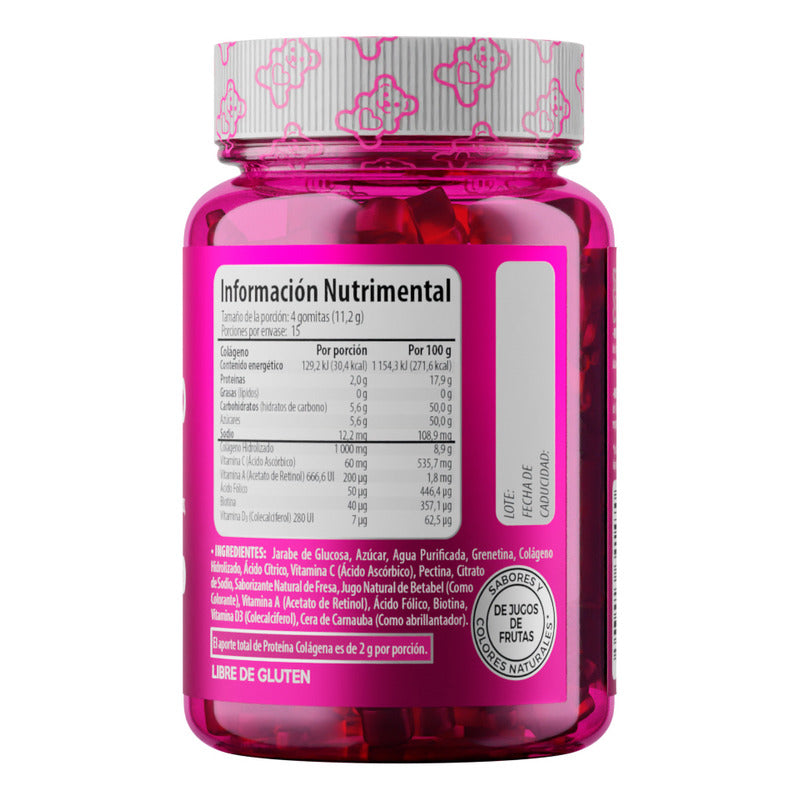 Solanum Belabear Colágeno + Biotina Vit. A, C, D3, Acido Folico 60 Gomitas Sabor Fresa
