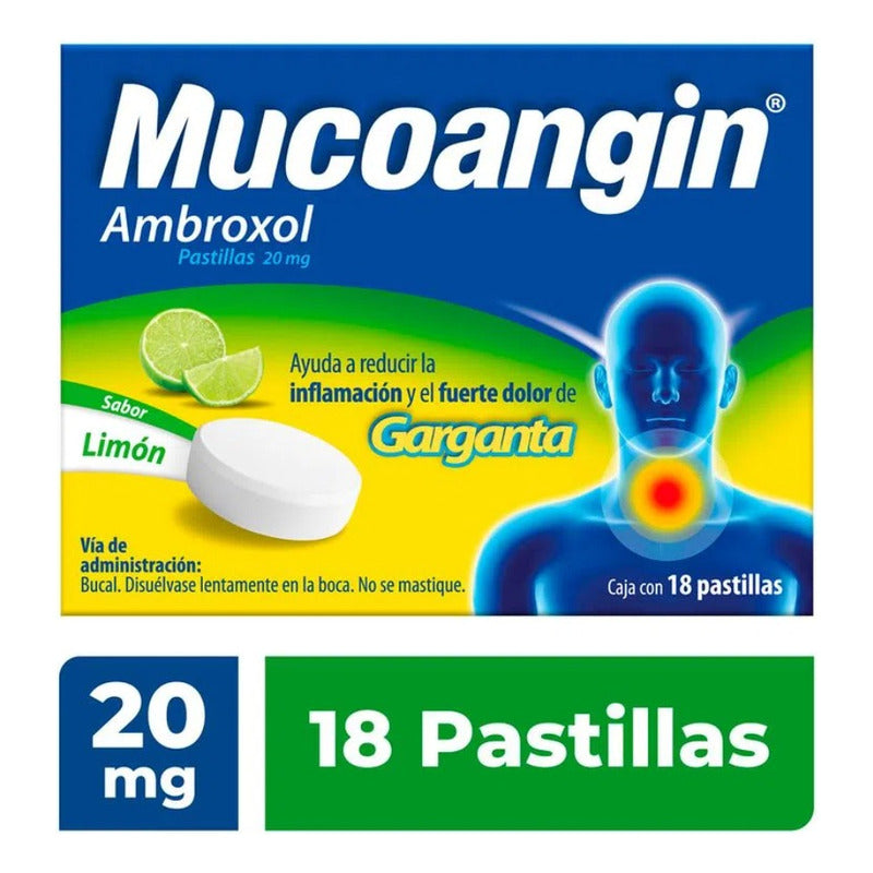 Mucoangin Alivio Dolor De Garganta Ambroxol 18 Pastillas