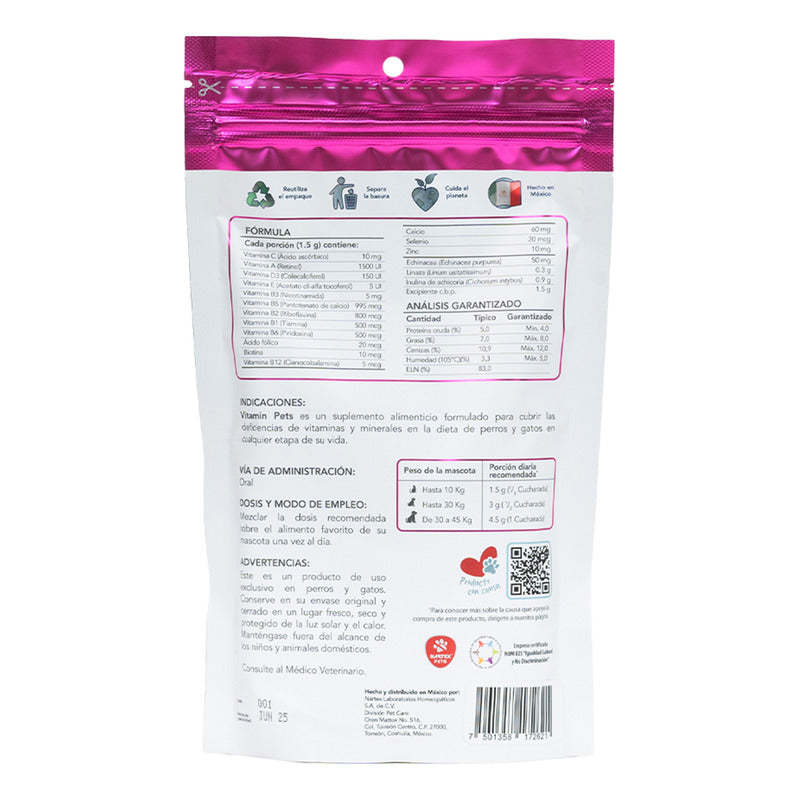 Vitamin Pets Nartex 180g  Suplemento Multivitamínico Para Perros Y Gatos  Apoya Sistema Inmune, Energía, Piel Y Pelaje  Uso Diario Para Mascotas De Todas Las Edades