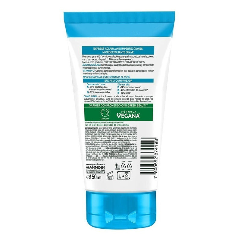 Microexfoliante Garnier Express Aclara Suave 2% 150ml Acneica Día/noche