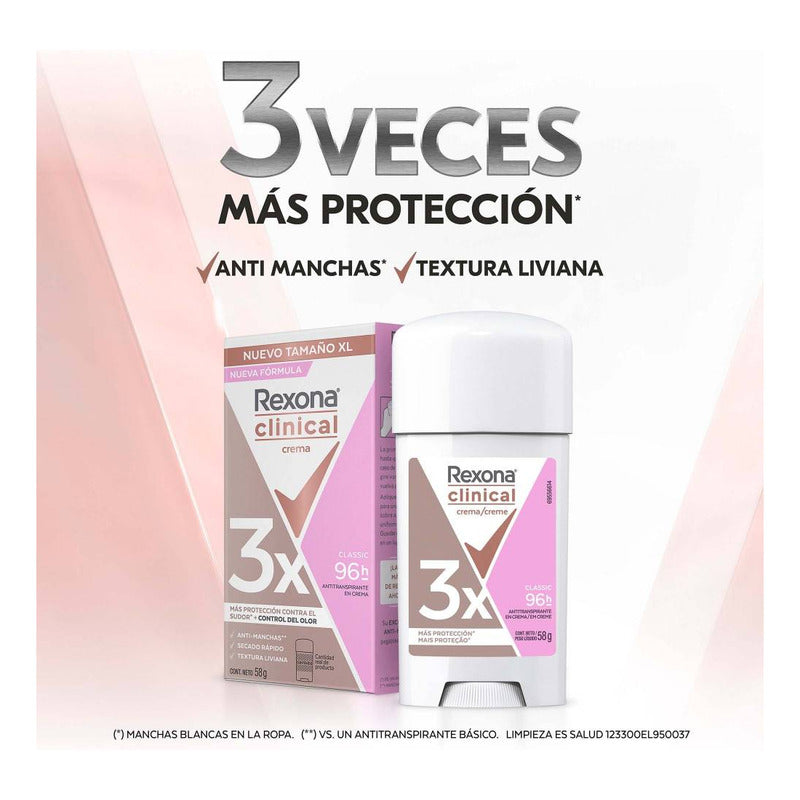 Antitranspirante En Crema Rexona Woman Clinical Classic Paquete De 3 piezas De 58 G C/u