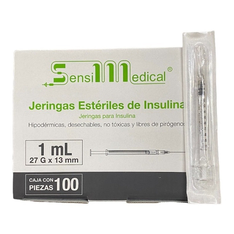 100 Jeringas Para Insulina Sensimedical 27g X 13mm (1/2) 1ml 1 Ml