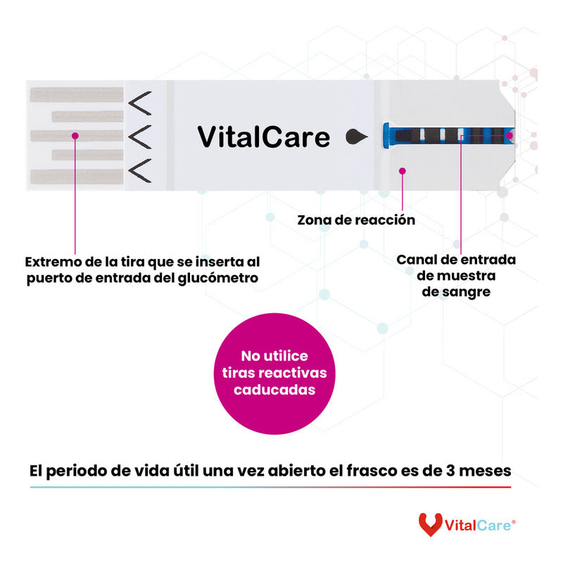 Vitalcare 50 Tiras Reactivas Para Medidor De Glucosa  310 Blanco