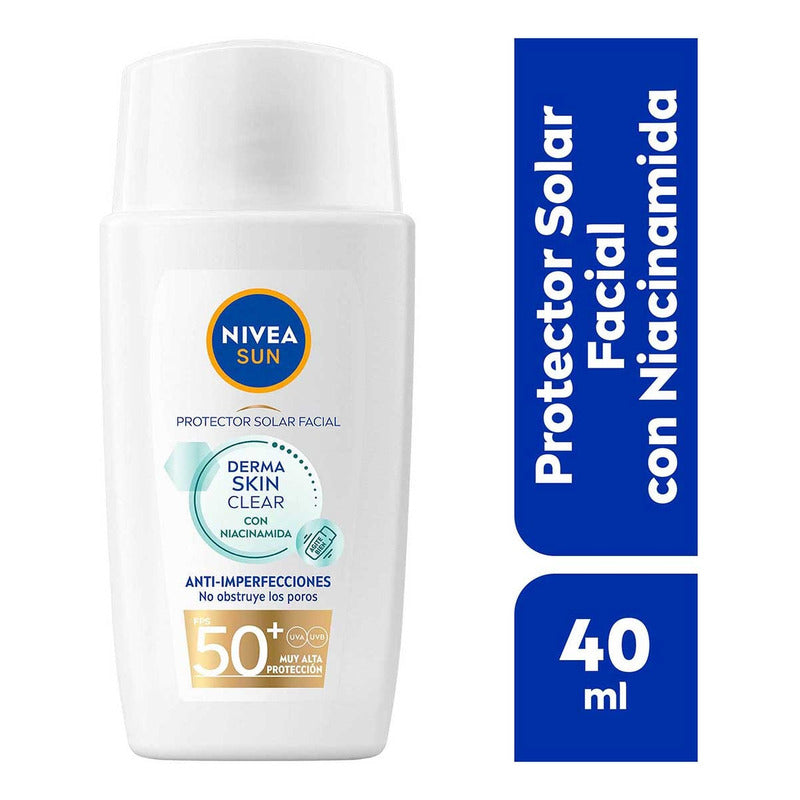 Nivea Sun Protector Solar Facial Derma Skin Clear Anti-imperfecciones Fps50 40ml Con Niacinamida, Previene Brotes Y No Obstruye Poros, Ideal Para Piel Grasa Y/o Con Tendencia Al Acné