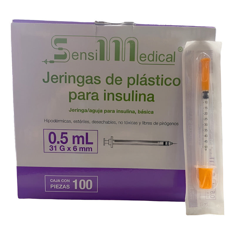 100 Jeringas Para Insulina Sensimedical 31g X 6mm 0.5ml 0.5 Ml