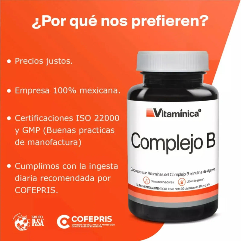 Vitamínica Suplemento Complejo B E Inulina De Agave 30 Caps Sin Sabor