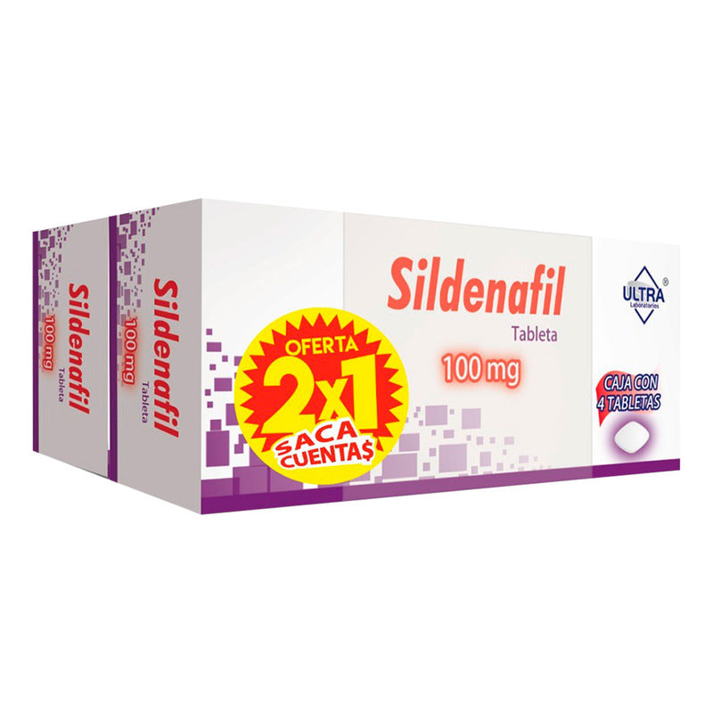 Sildenafilo Tableta 100 Mg, 4 Tabletas (2x1)
