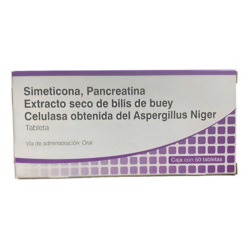 Simeticona, Pancreatina, Extracto De Bilis De Buey 50 Tabs Sin Sabor