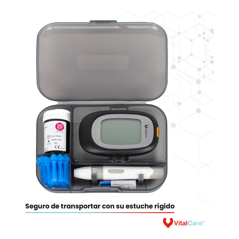 Kit Glucómetro 310 Vitalcare Con 50 Tiras + 100 Lancetas - Negro