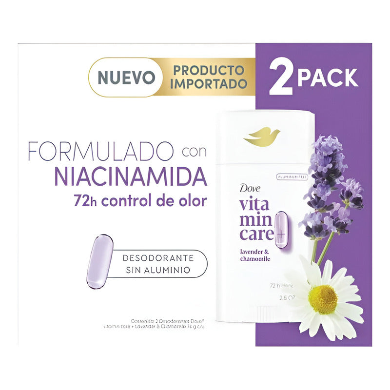Pack De Desodorantes Dove Vitamin Care 2 Pzas De 74 G C/u - Lavanda
