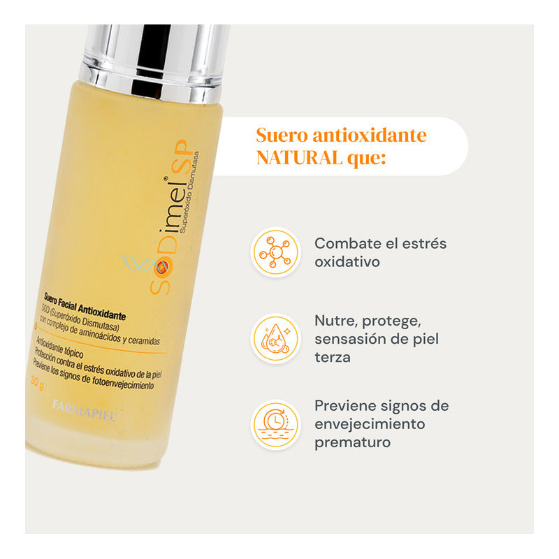 Serum Antioxidante Sodimel Sp De Farmapiel Día/noche 30g Con Superoxido Dismutasa Previene El Envejecimiento Prematuro Por Los Radicales Libres Protección Contra Rayos Uv Y La Contaminación Antiedad