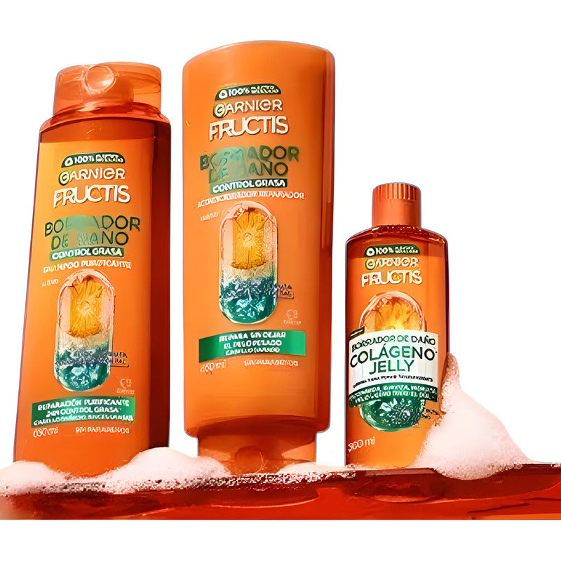 Kit 3 Garnier Fructis Borrador De Daño Control Grasa