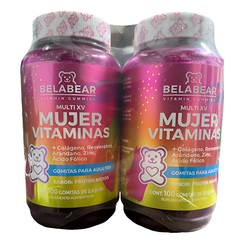 Pack 2 Belabear Mujer Vitaminas Sabor Frutos Rojos 100 Gom Frutos Rojos