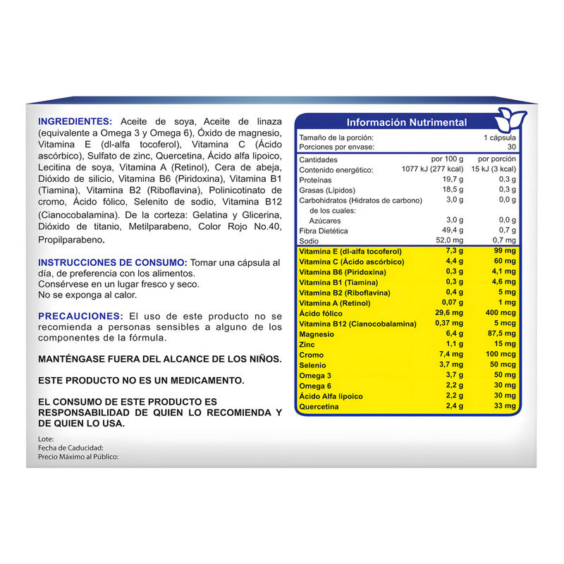 Dibenel Max Multivitaminico, Quercitina, Omega C/30 Cáps Cmd Sabor Capsulas Sin Sabor