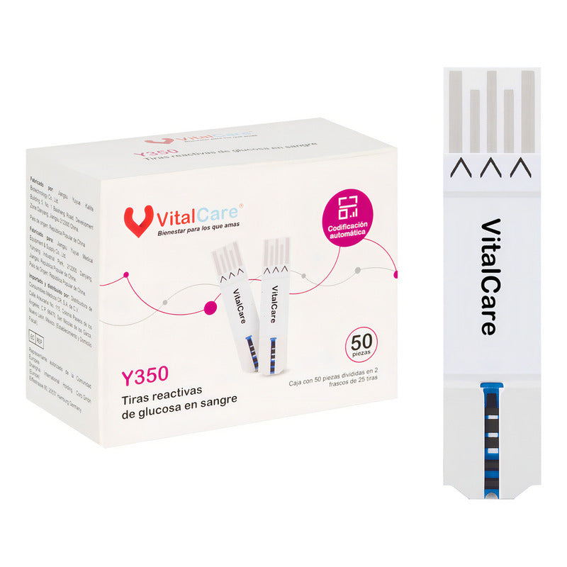 50 Tiras Reactivas Para Glucómetro Continuo Vitalcare 310 - Blanco