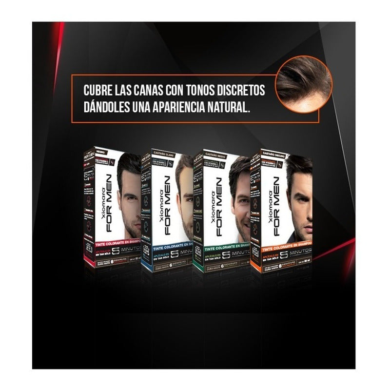 Tinte Xiomara For Men Castaño Oscuro En Shampoo Sin Amoníaco 60 Ml Cabello Barba Bigote