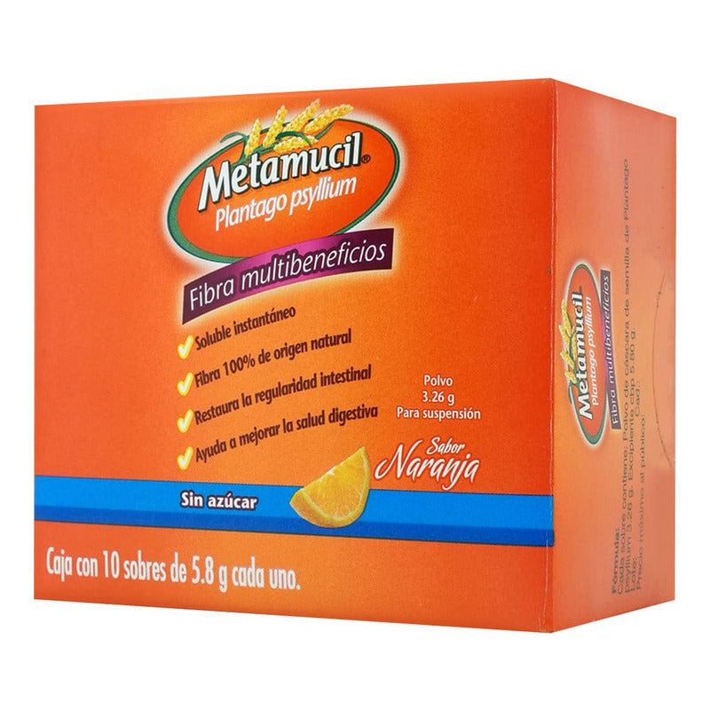 Metamucil Polvo Sabor Naranja Sobres, 10 Sobres 5,8 G