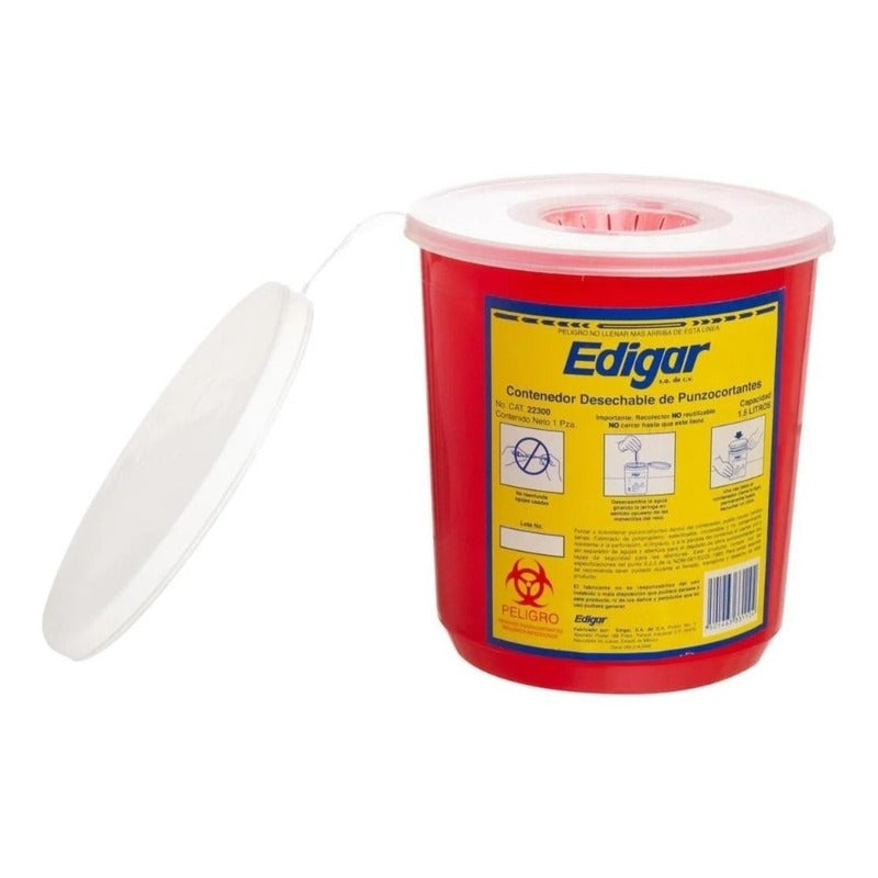 Edigar Contenedor Desechable De Punzocortantes 1.5 Litros