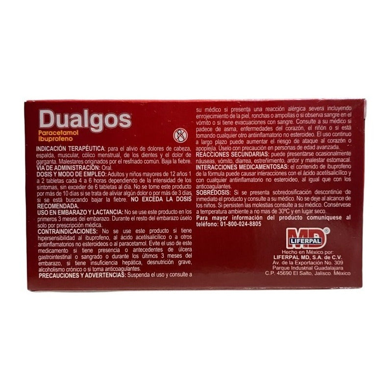 Dualgos Paracetamol E Ibuprofeno 325/200mg Con 20 Tabletas